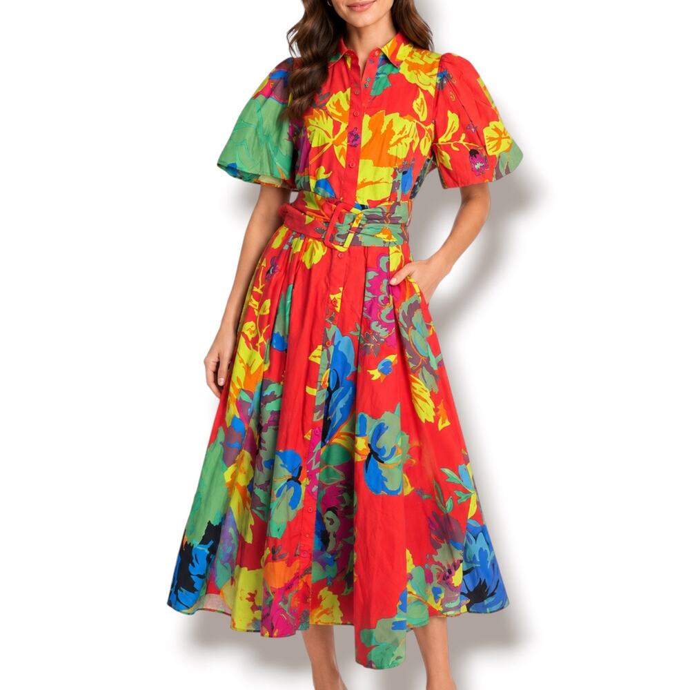 Christopher‎ John Rogers x Target Red Floral Puff Sleeve Belted Maxi Dress New 0